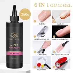 BORN PRETTY 250g 6 IN 1 Glue Gel Nail Polish Keep Nail C Arc Enhanced Nail Art Thickness Rubber Base Gel Super Bright Top Coat