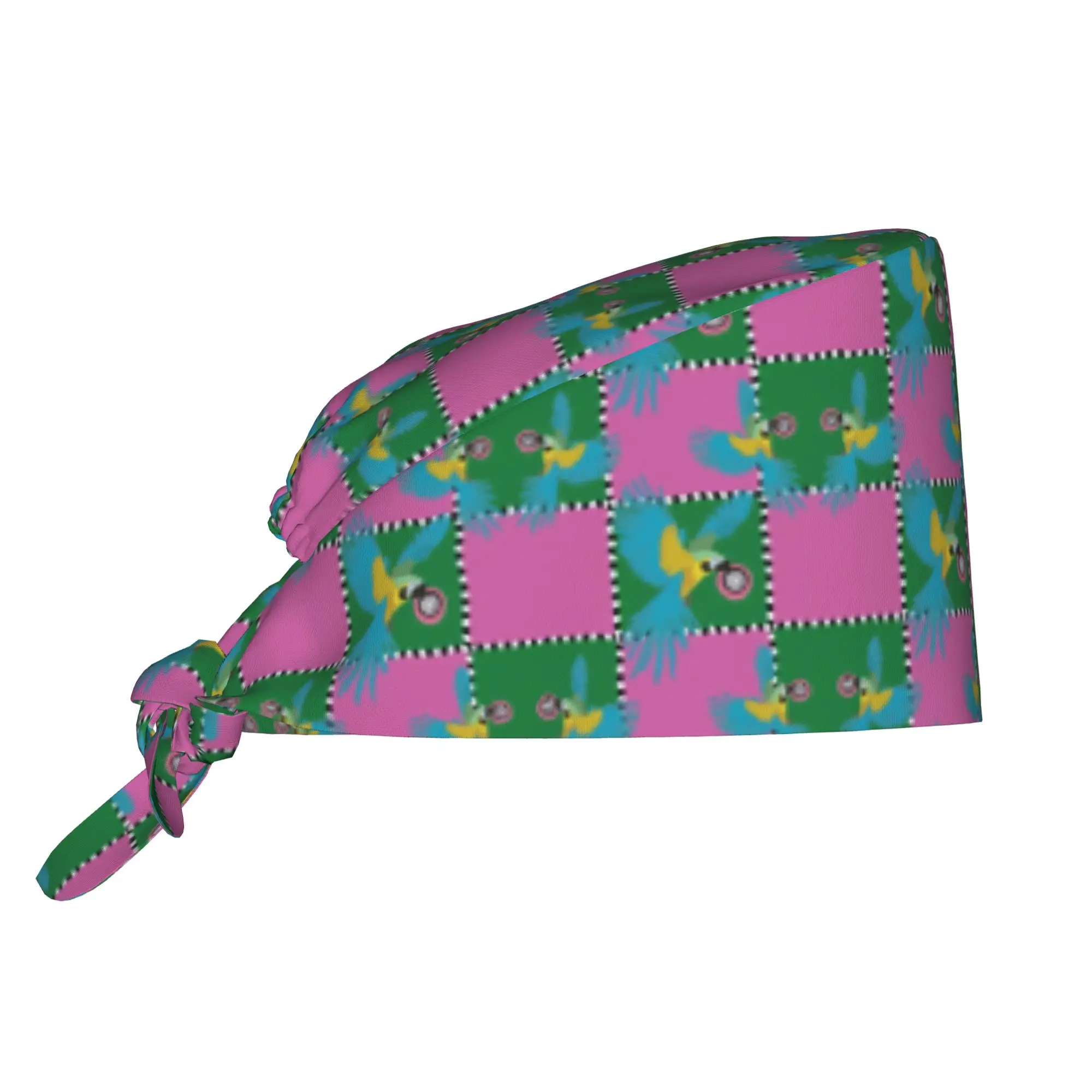 Arara Check Pattern Medical Staff Scrubs Hat Women Men Cockatiel Macaw Parrotlet  Doctor Nursing Surgical Cap Scrub Caps