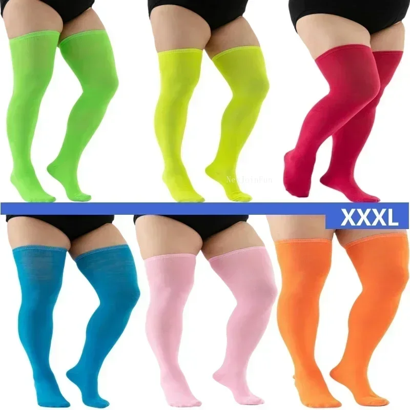 Japanese Korea Style Women\'s Plus Size Long Socks Thigh High Over The Knee Black Socks Stockings Large Size Elastic Solid Sock