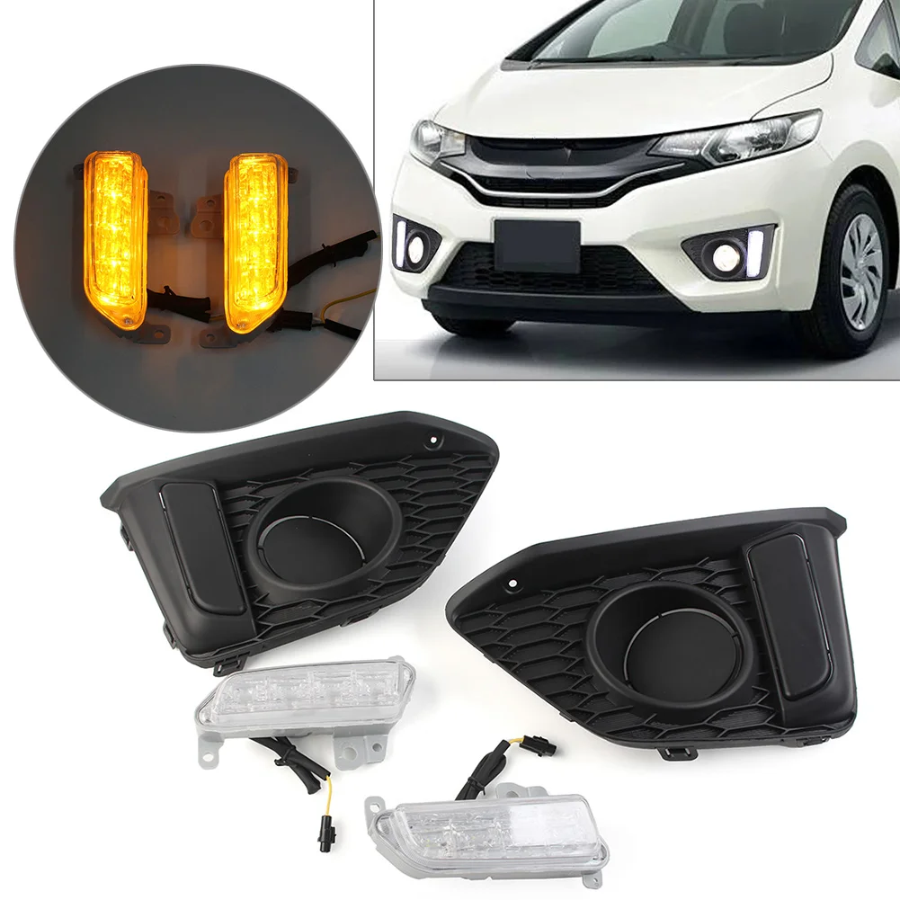 Dual Color Car LED Daytime Running Lights DRL Fog Lamp Assembly For Honda Fit Jazz 2014-2017 Southeast Asia Version Only