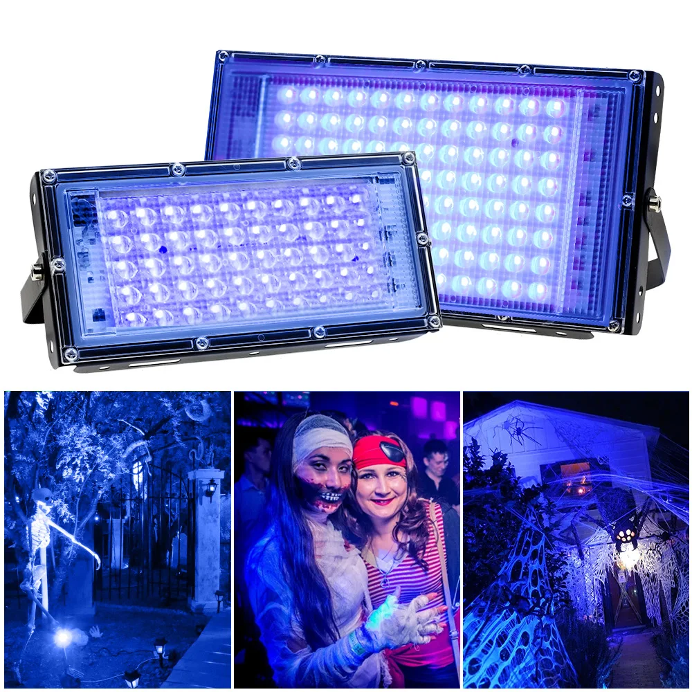 395nm 400nm LED UV Floodlight 220V 110V Ultraviolet Stage Lamp 50W 100W  Stage Blacklight Waterproof Disco Party Stage Backlight