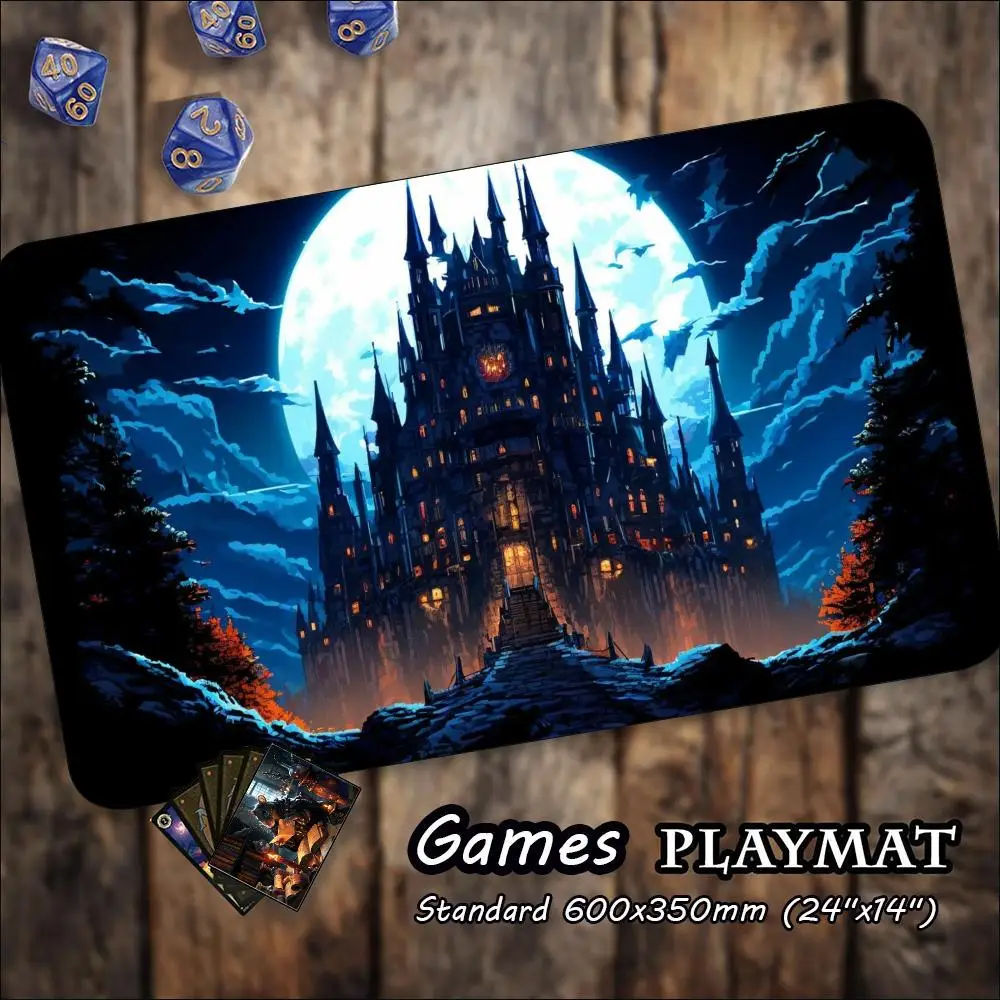 Moonlit Gothic Castle TCG Playmat Large Tabletop Game Mat Anti Slip Rubber Trading Card Game Mat For Card Gaming Table Surface