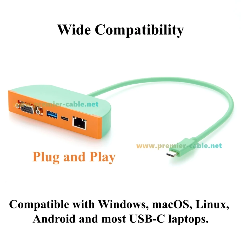 4-in-1 USB-C-Hub-Multiport-Adapter, 1080P VGA, RJ45 Gigabit Ethernet, USB 3.2 Gen 2 10Gbps USB-C & USB-A Datenanschlüsse, für macOS – Detail 6