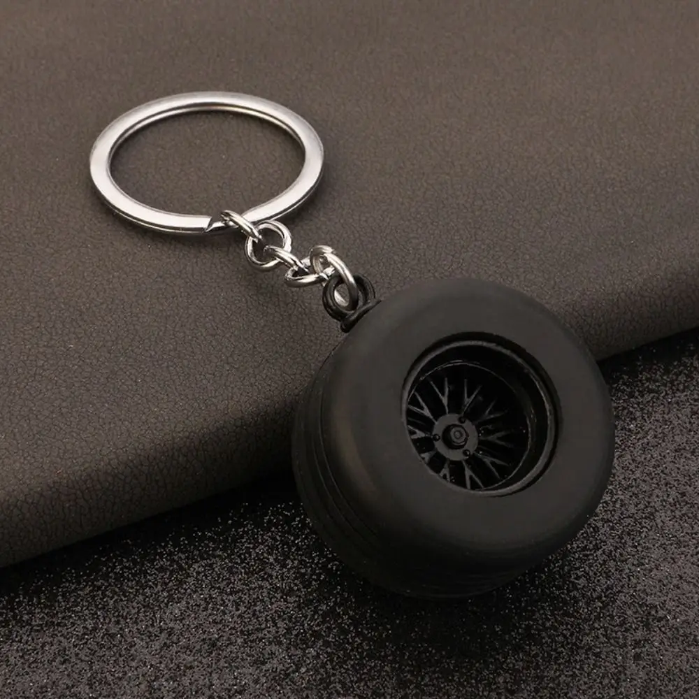 Personality Alloy Car Wheel Keychain INS Mini Rubber Tire Key Holder Wheel Hub Keyring All-match