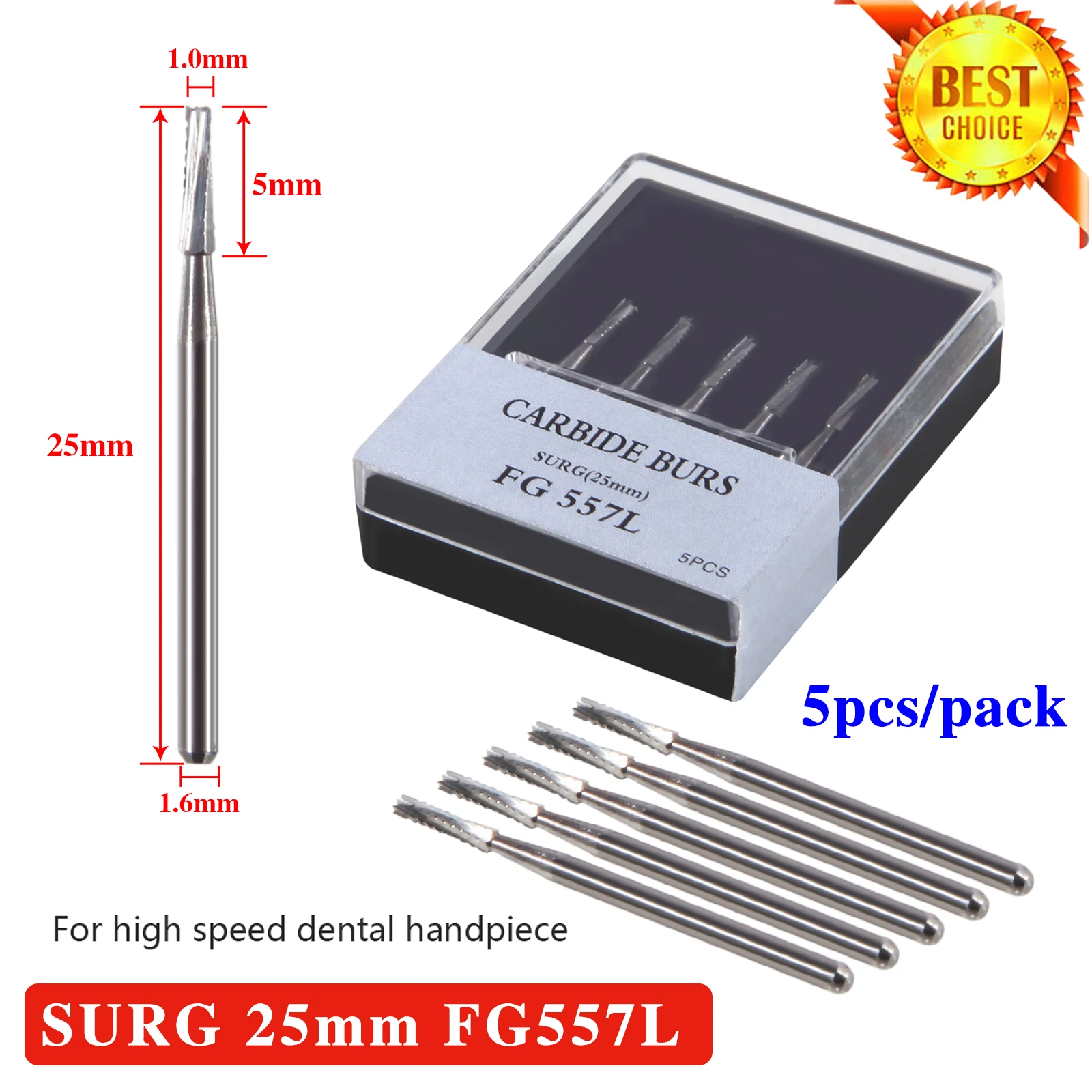 

5Pcs/Pack Dental Long Burs FG #557L 25mm Shank Tungsten Carbide Midwest FGOS Surgical For High Speed Handpiece