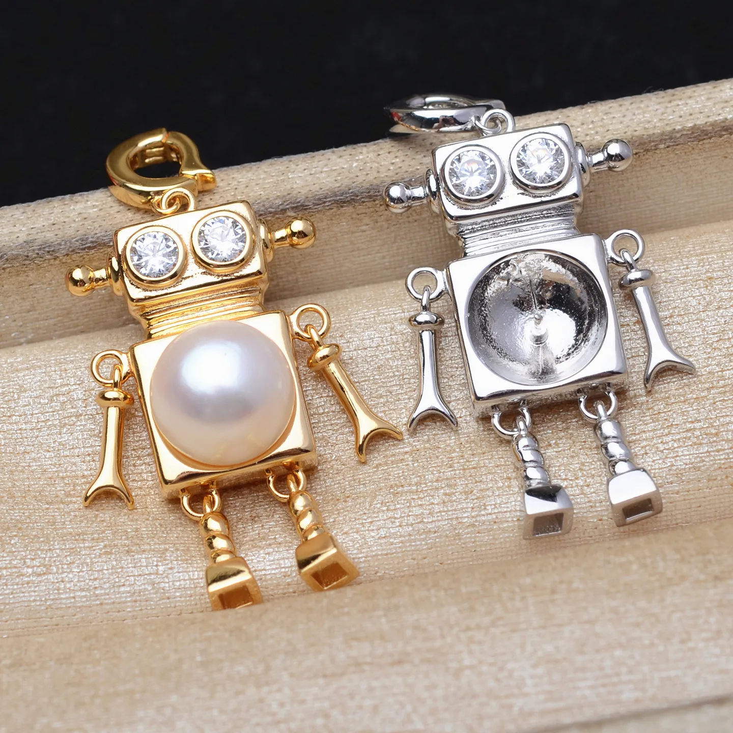 Wholesale Robot 925 Sterling Silver Pendant Mounts Base Findings Settings Mountings Jewelry Fittings for 11-12mm Pearls 3pcs/lot