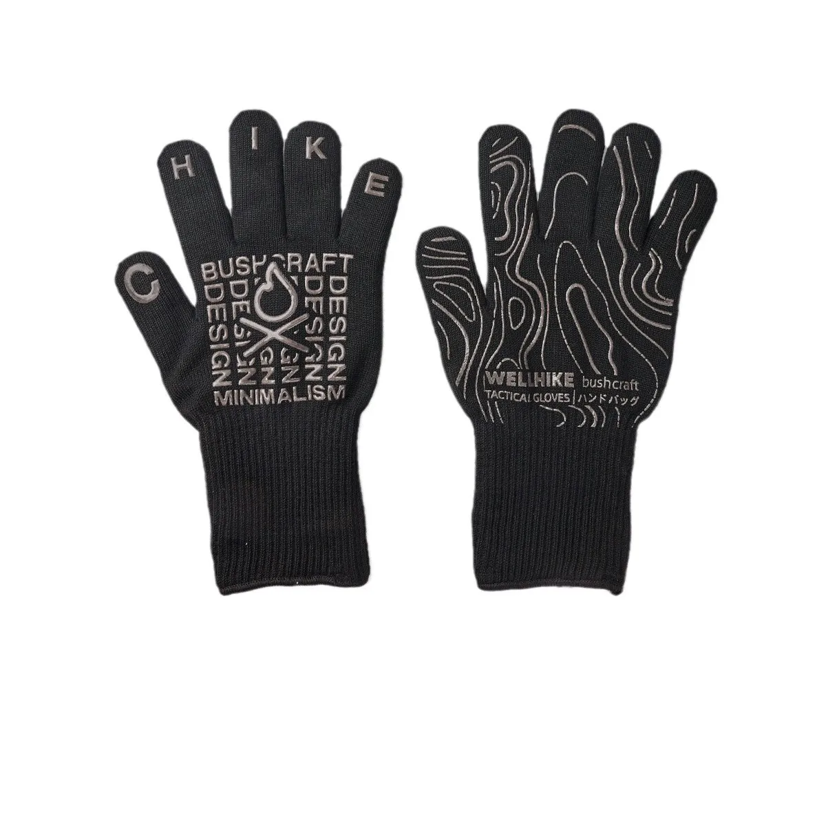 قفازات التخييم المقاومة للحرارة والمثبطة للهب، للشوي والخبز وقفازات الفرن المحبوكة المصنوعة من السيليكون للشواء، وقفازات المطبخ والشواء