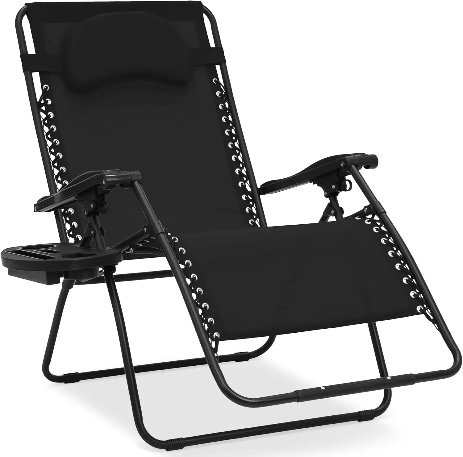 Oversized Zero Gravity Chair Folding Patio Lounge Recliner, Outdoor Lawn Deck Chair, Adjustable Reclining Chair, Portable Yard Garden Seating With Cup Holder Tray And Headrest Pillow