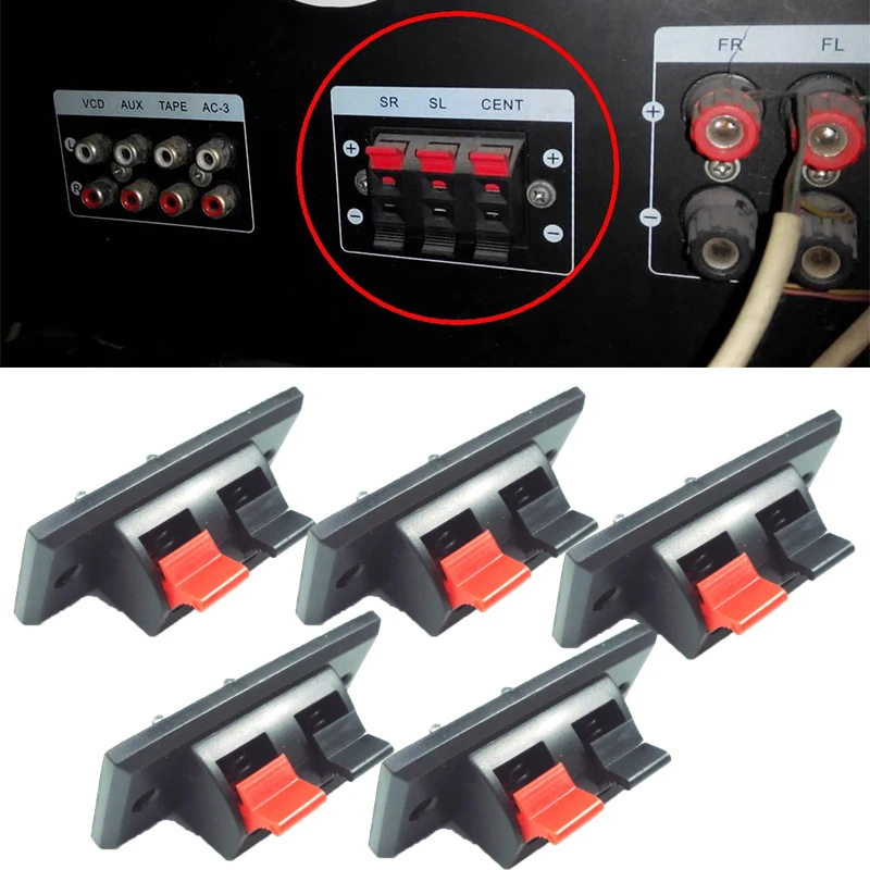 5pcs 2 Positions Connector Terminal Push in Jack Spring Load Audio Speaker Terminals