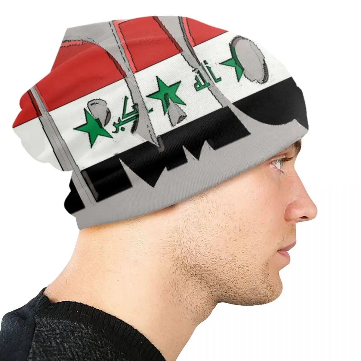 Custom Iraq Font With Iraqi Flag Print Skullies Beanies Caps Unisex Winter Warm Knitted Hat Hip Hop Adult Bonnet Hats Ski Cap