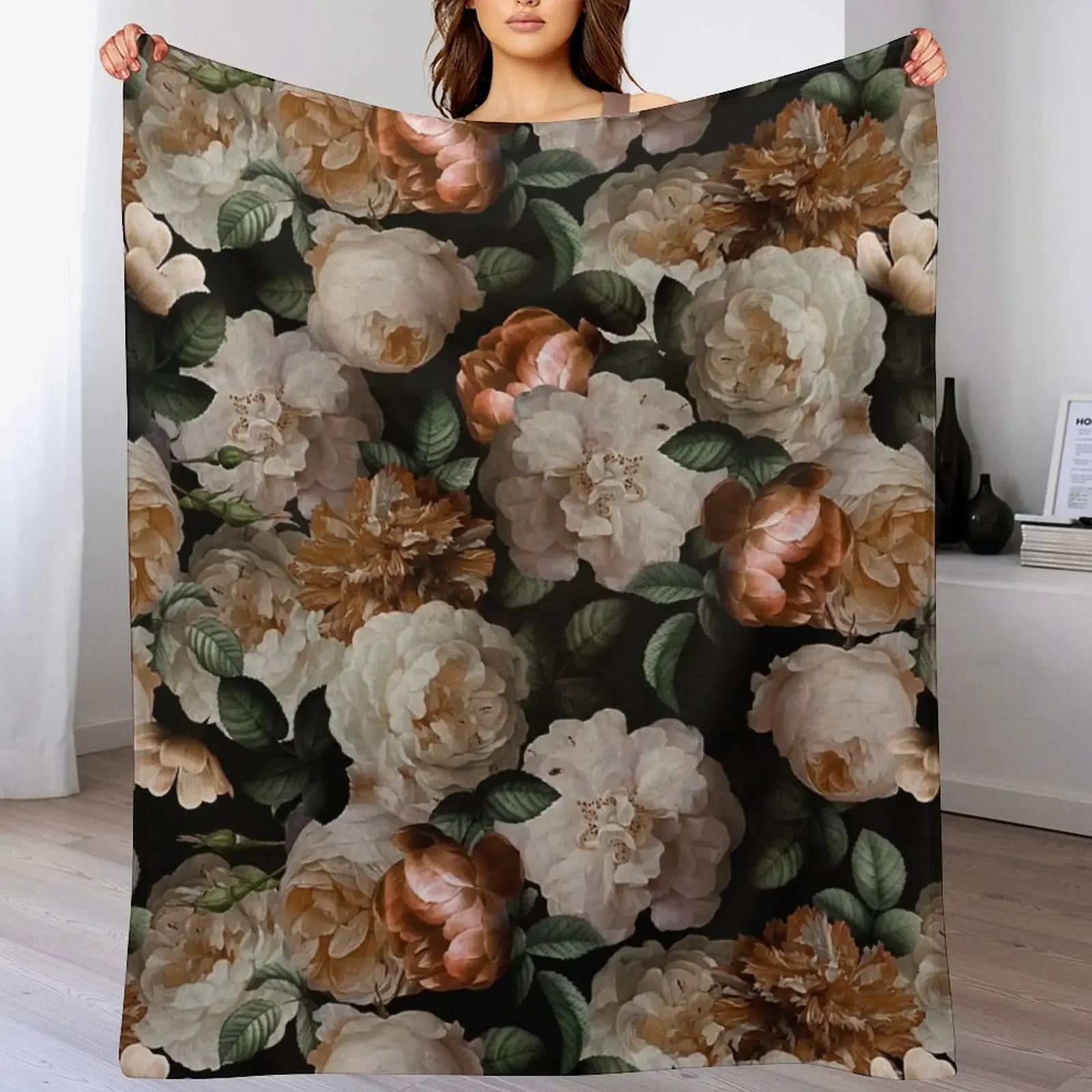 New Antique Jan Davidsz. de Heem Lush Roses Flowers On Black Pattern Throw Blanket decorative Blankets For Baby manga Blankets