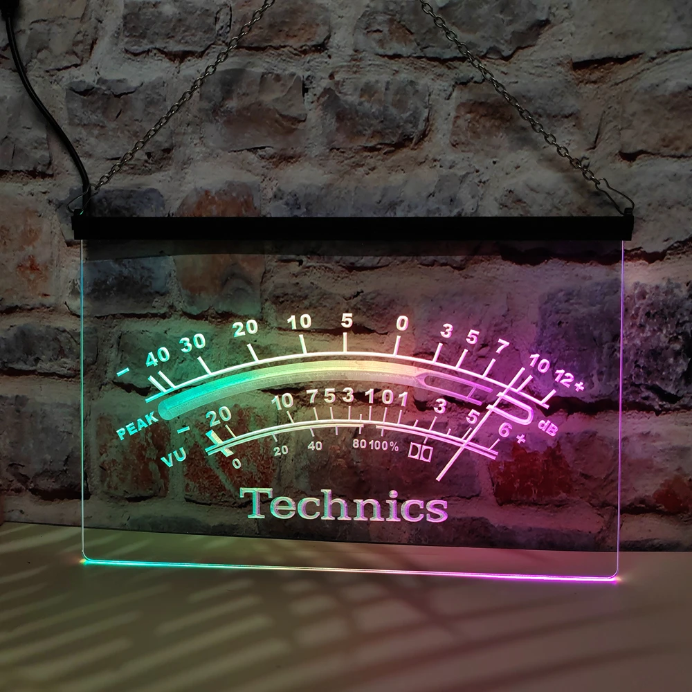 Technics Peak VU DB-LED Neon Sign Featuring Colorful Flowing Effect, Perfect for Home Decoration and Creating Party Mood