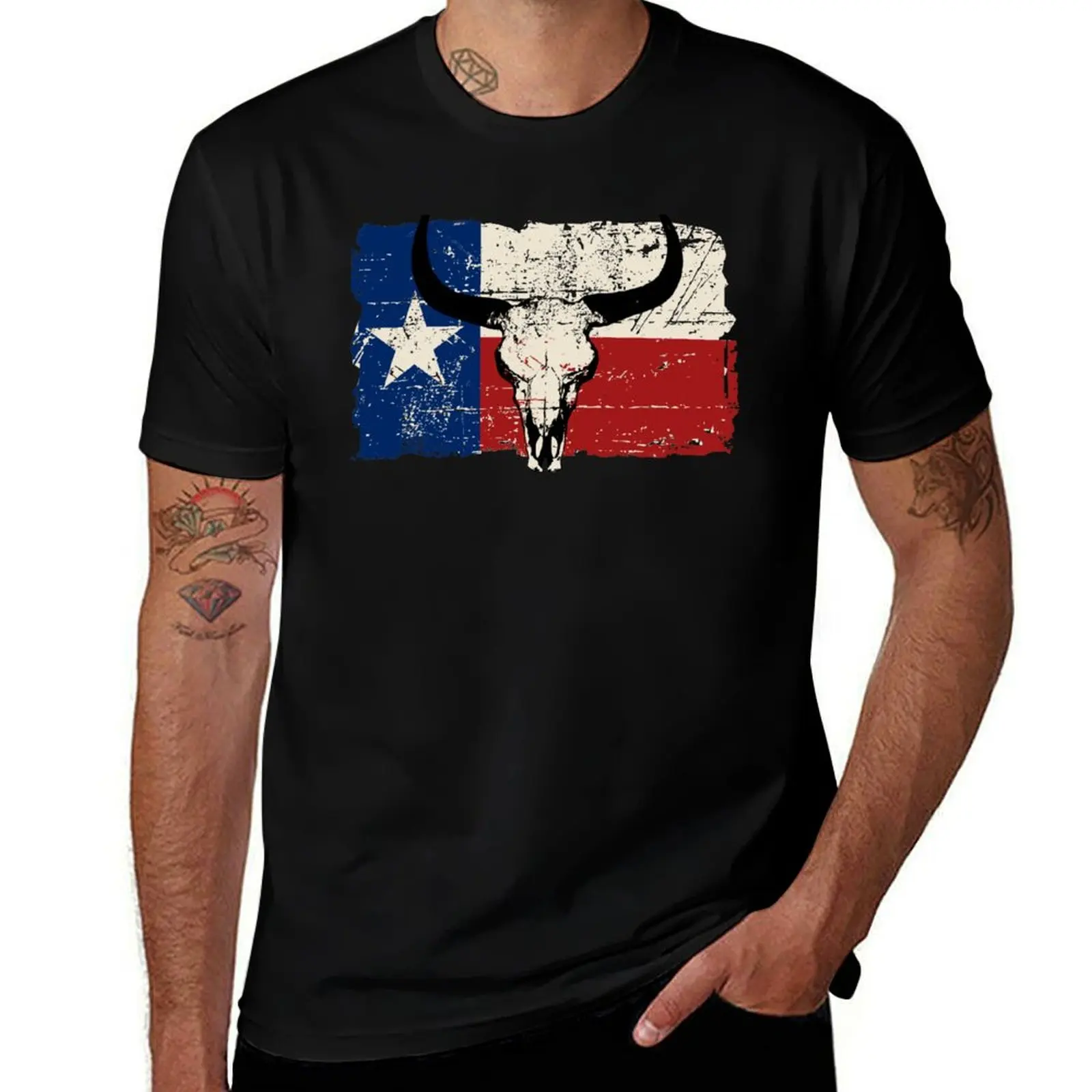 U.S. State Texas Bull Skull Flag - Vintage Look T-Shirt oversized animal prinfor boys vintage mens clothing