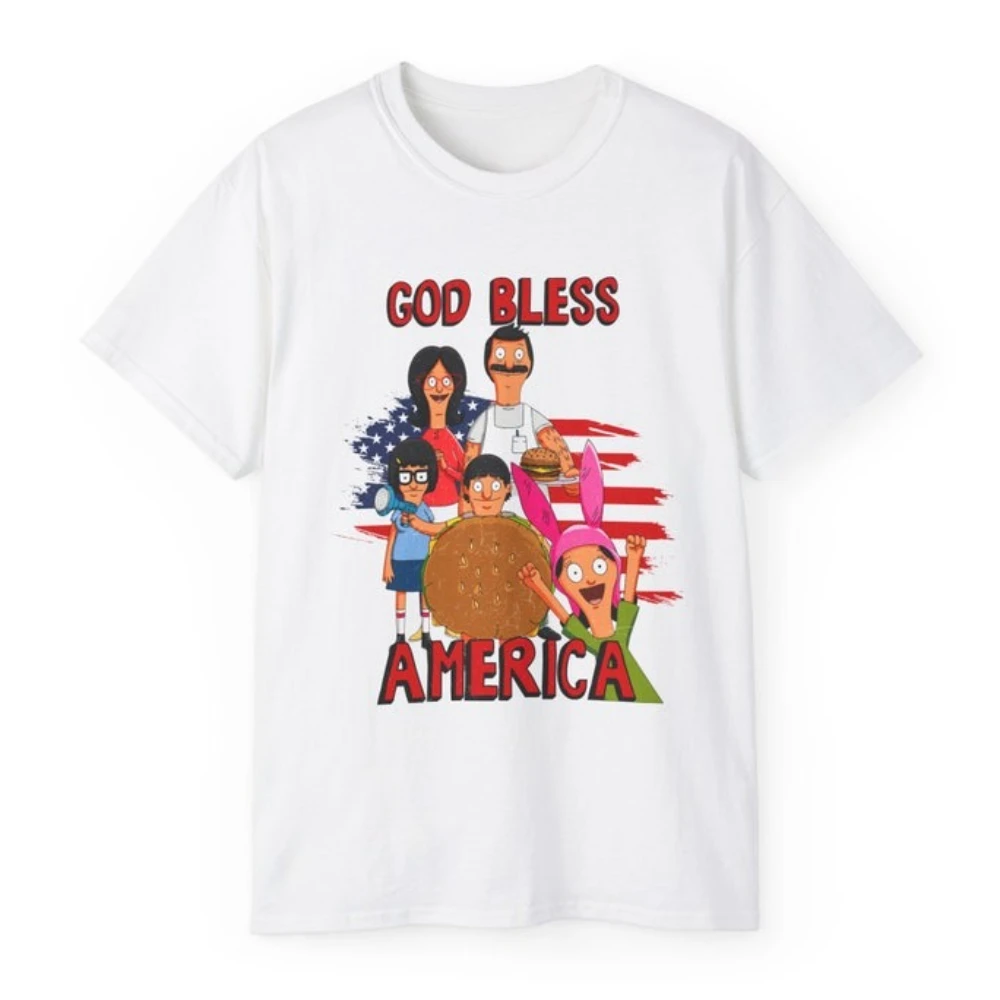 God Bless America Bob's Burgers Vintage Cartoon T-shirt 4th of July Bob's Burgers Woman Man Cotton Graphic T Shirts Camisetas