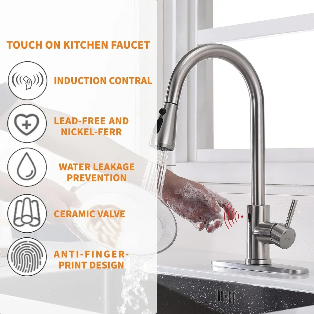 Touchless Kitchen Faucet with Pull Down Sprayer, Motion Sensor Kitchen Faucet with Kitchen Soap Dispenser