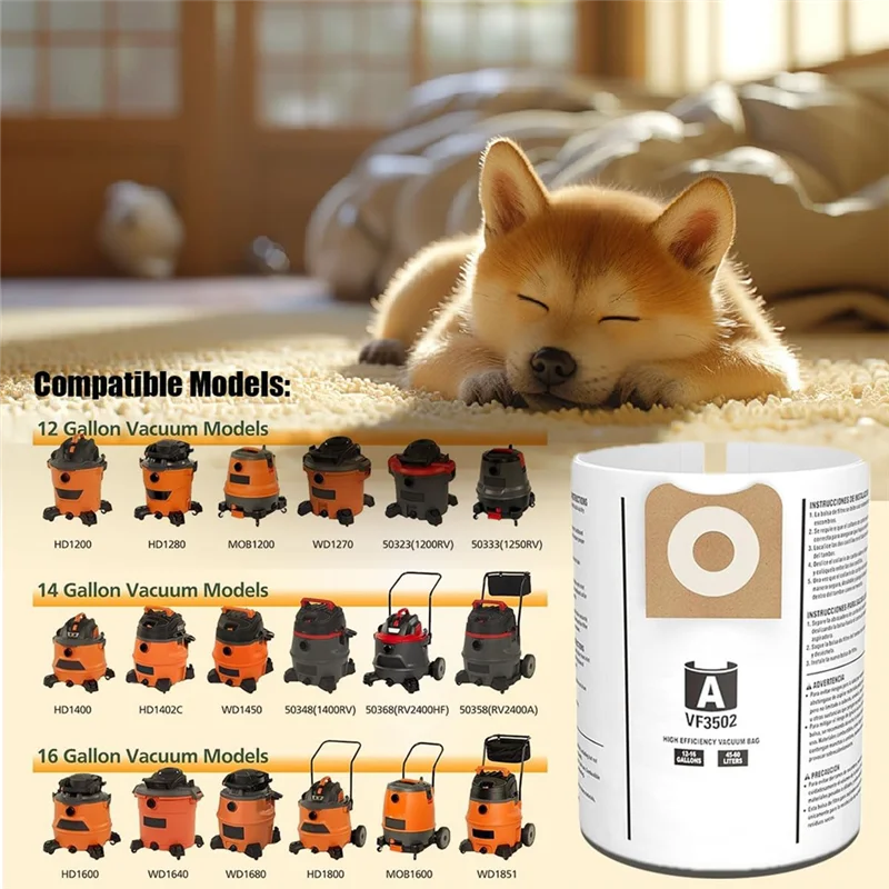 For Ridgid 12-16 Gallon Wet Dry Vacuums Compatible Vacuum Bags 23743 VF3502–Dust Collection Bags WD1950 WD1956 WD1850-A77G