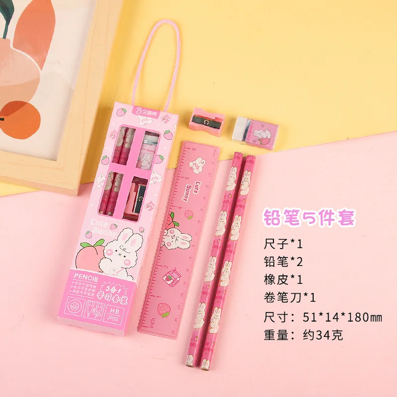 

5Pcs/set Writting Supplies Students Children Kids Gifts Cartoon Stationery Set with Ruler