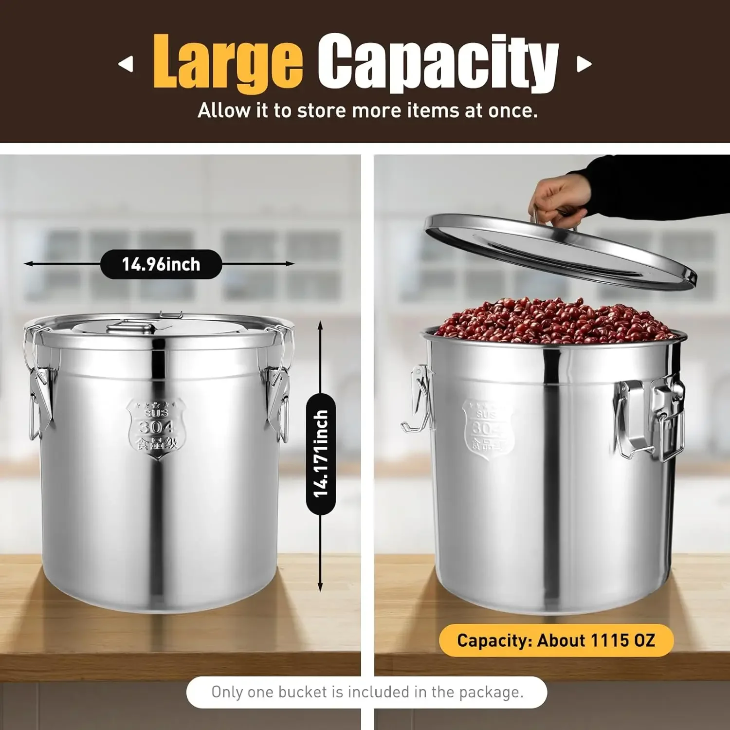 Airtight Canister for Kitchen, 304 Stainless Steel Food Storage Containers with Seal Lids, Kitchen Canisters for Countertop