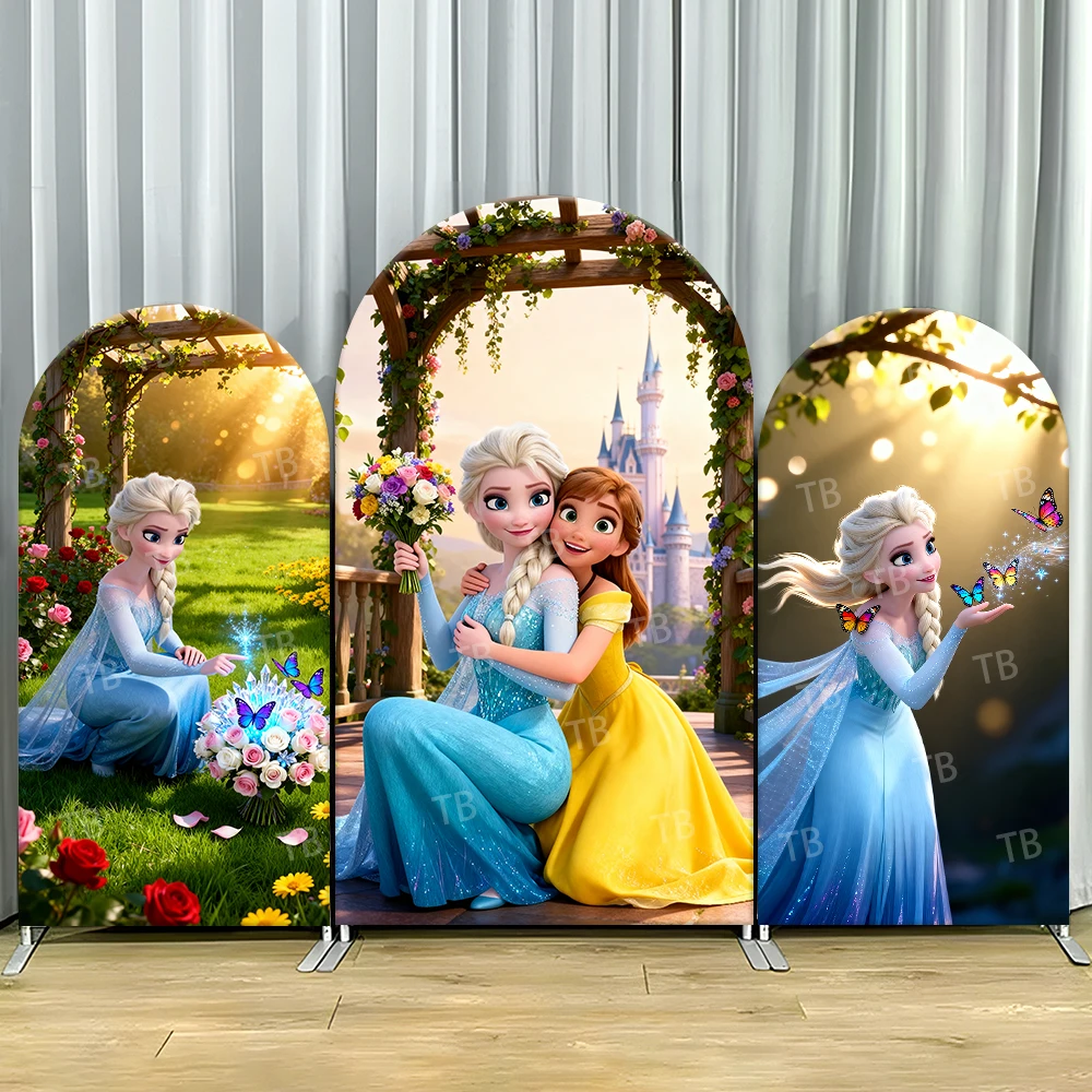 

TB Frozen Princess Elsa and Anna Arch Backdrop Cover for Girls Birthday Party Decoration Photo Background Wall Baby Shower Props