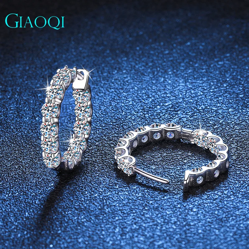 GIAOQI 100% Original 9K White Gold Brilliant Cut 1 ct Total 2 ct Diamond Selector Past D Color Moissanite Screw Stud Earrings