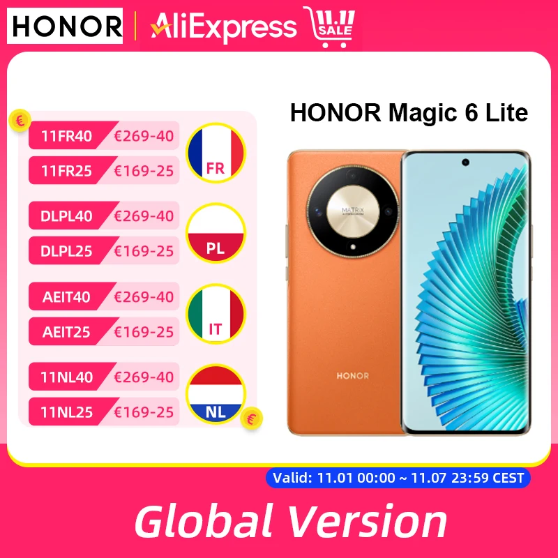 Global Version HONOR Magic6 Lite 5G 108MP Main Camera Snapdragon 6 Gen 1 5300mAh Ultra-Bounce Anti-Drop  HONOR Magic 6 Lite