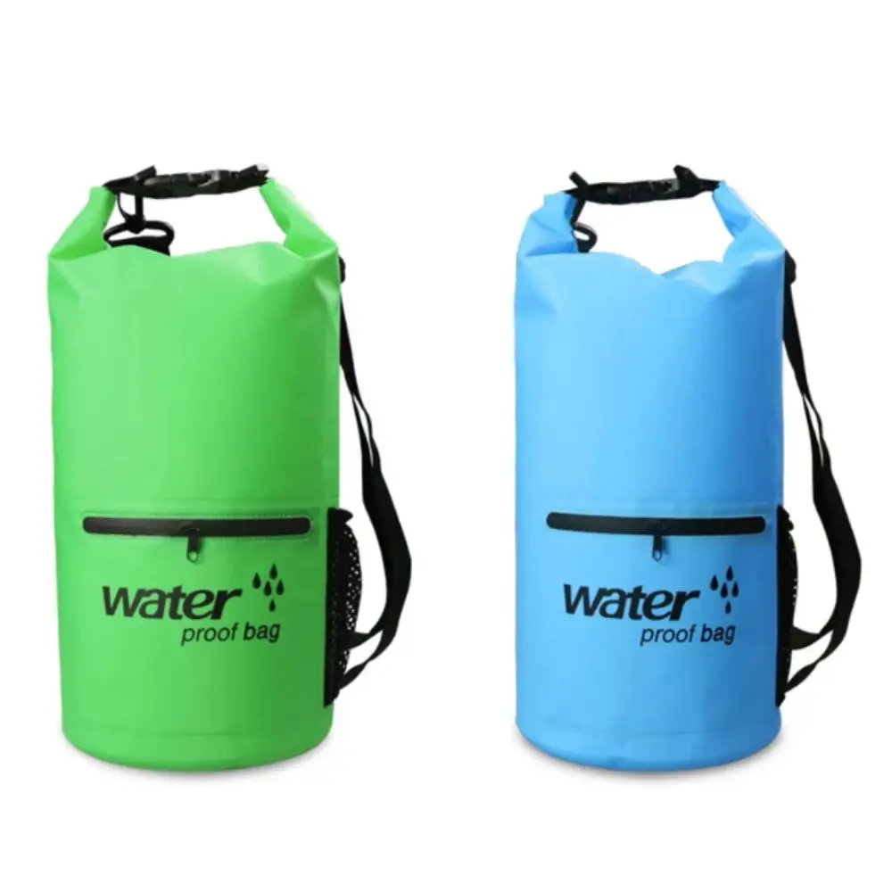 Zipper Pocket Waterproof Dry Bag Mesh Pocket Thickened Material Storage Backpack Waterproof Design Roll-Top Closure