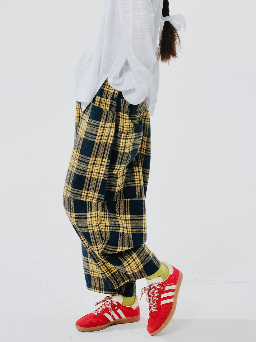 imakokoni 2024 spring new style literary cotton plaid thigh pants carrot pants casual pants 244535