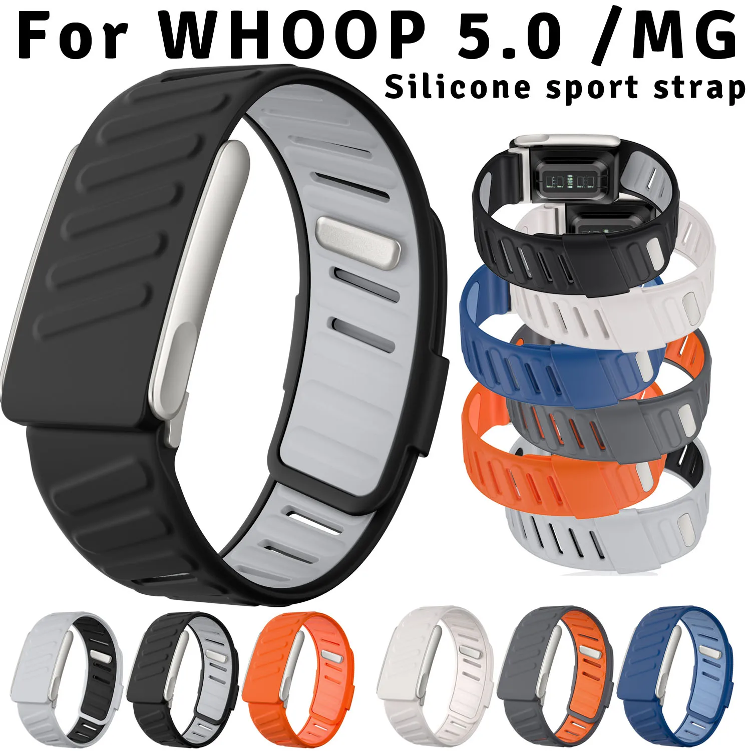 Sports Rubber Watch Band For Whoop 5.0 Dual Colors Silicone Strap For WHOOP MG Bracelet with Metal Frame Wristband