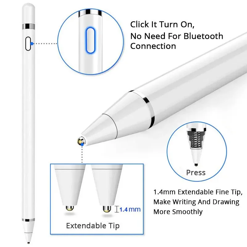 Capacitor Stylus Tela Sensível Ao Toque Caneta Capacitiva, andróide, iOS, Windows 10 Tablet, Telefone Móvel, Laptops, Universal Alta Precisão Caneta Ativa