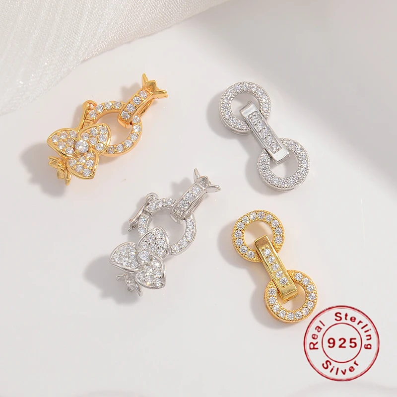 

S925 Sterling Silver Inlaid Zircon Clasps ,Flower Design buckle connecter for DIY accessories SK40