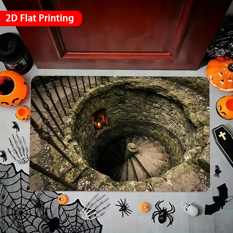 3D Visual Spiral Illusion Flat 2D Pattern Area Rug Bath Mat Non-Slip Doormat Floor Mat Water Absorbent Home Decor