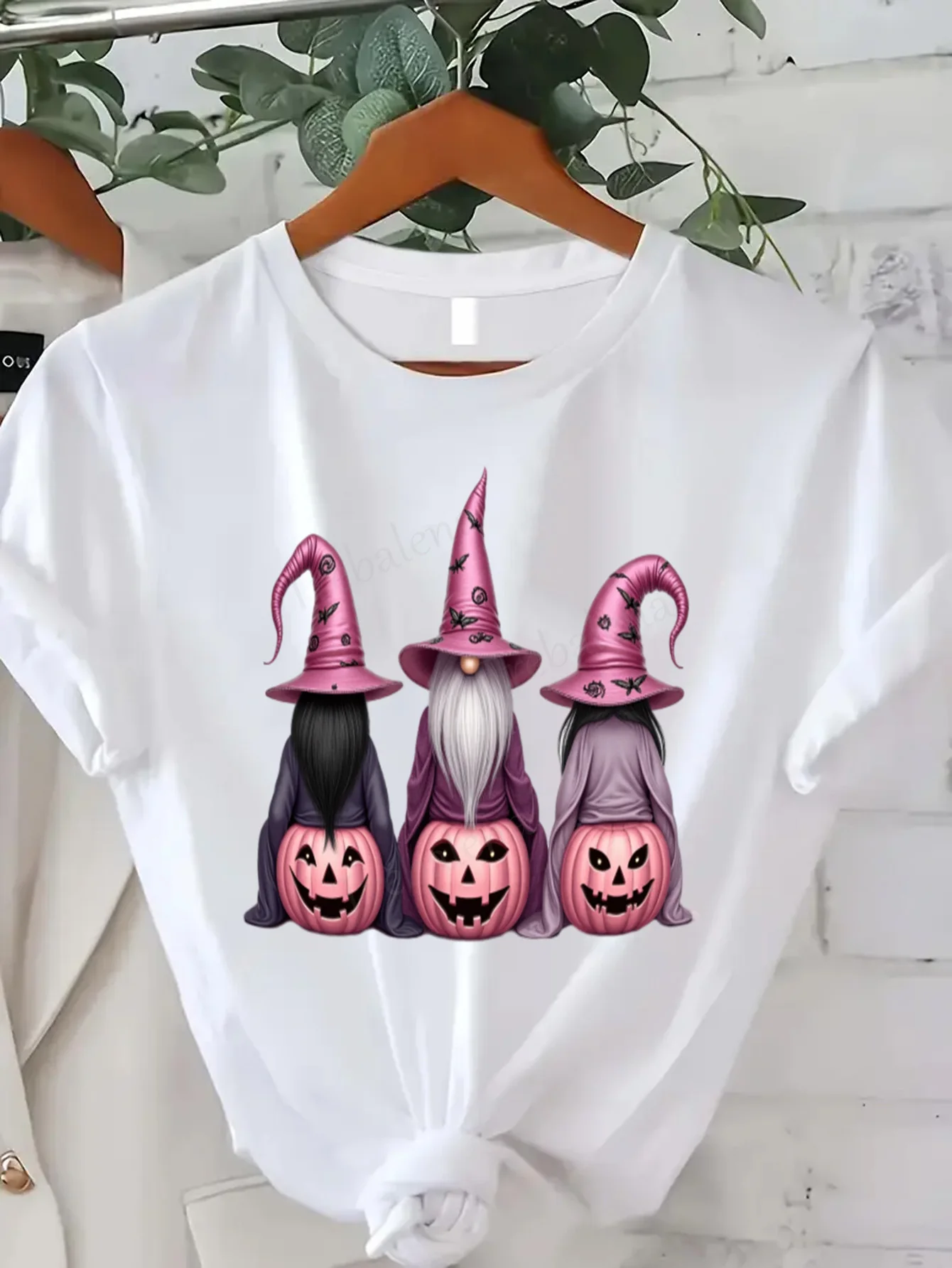 

Round Neck T-shirt Halloween Witch Gnomes Pumpkin T-Shirt Women's Plus Size Cute Print Top Short Sleeve Tee Fashion Casual Top