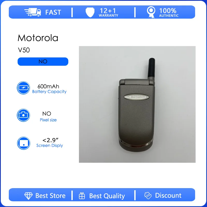 Motorola V50 Reacondicionado, Batería Desmontable Original de 600mAh, Teléfono Celular 2G, Venta al Por Mayor, Envío Gratis, Solo Compatible con Inglés