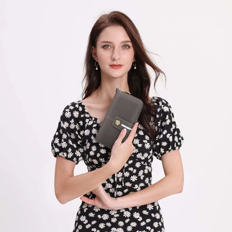 Pomelo Best Women's Authentic Leather Wallet with RFID Protection Fashion Card Holder Coin Purse Cellphone Bag Female Money Bag