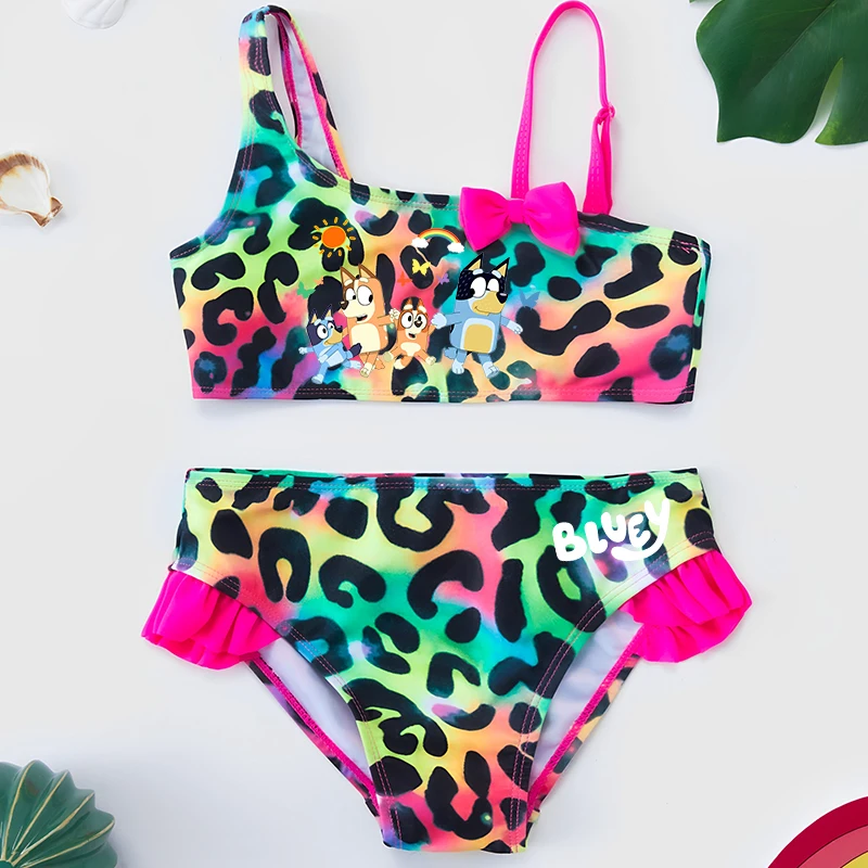 Traje de Baño de Dos Piezas para Niña, Diseño de Bluey, con Lazo, para Playa, Piscina, Verano