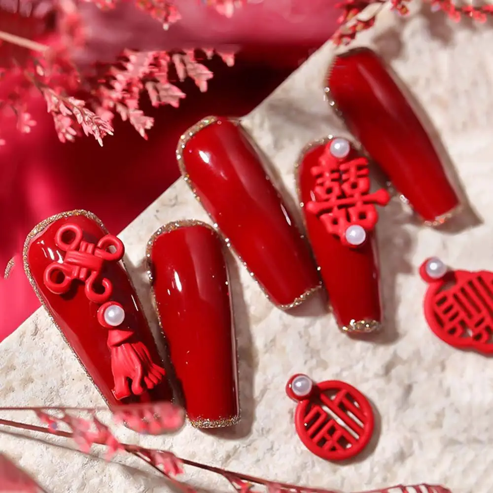 Outil de manucure de bon augure de Fortune, nœud chinois, nouvel an, Nail Art, bijoux en alliage, ornements de perles, décoration d'ongles à faire soi-même