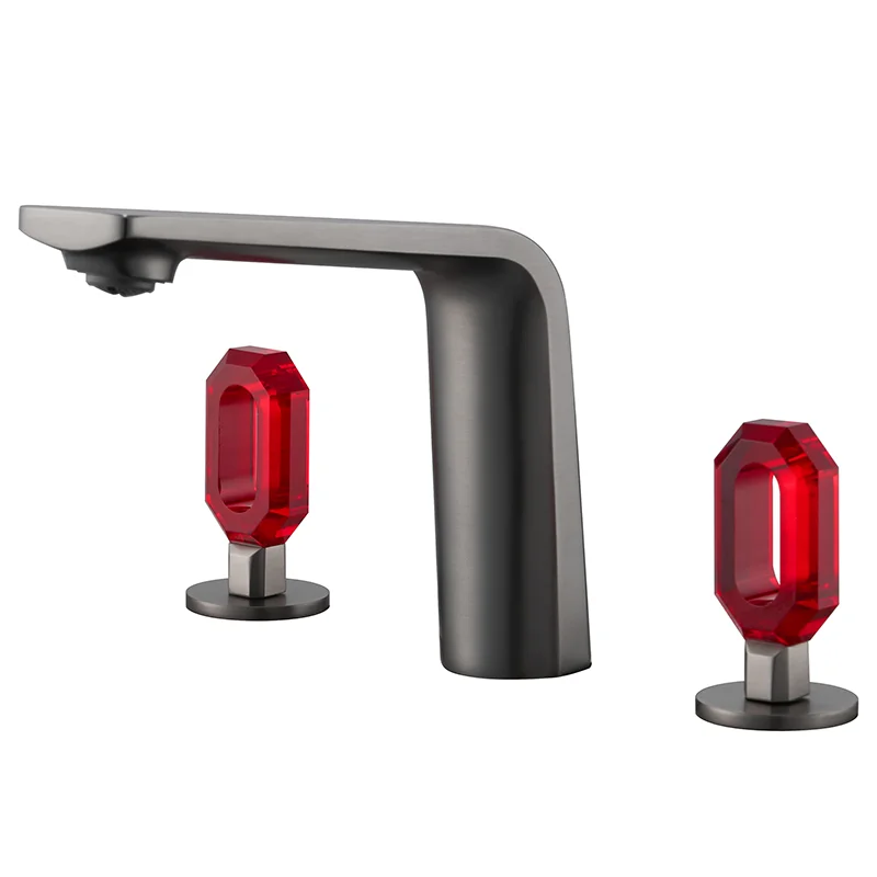 

European retro split three-hole basin faucet hot and cold all-copper light luxury red crystal double handle