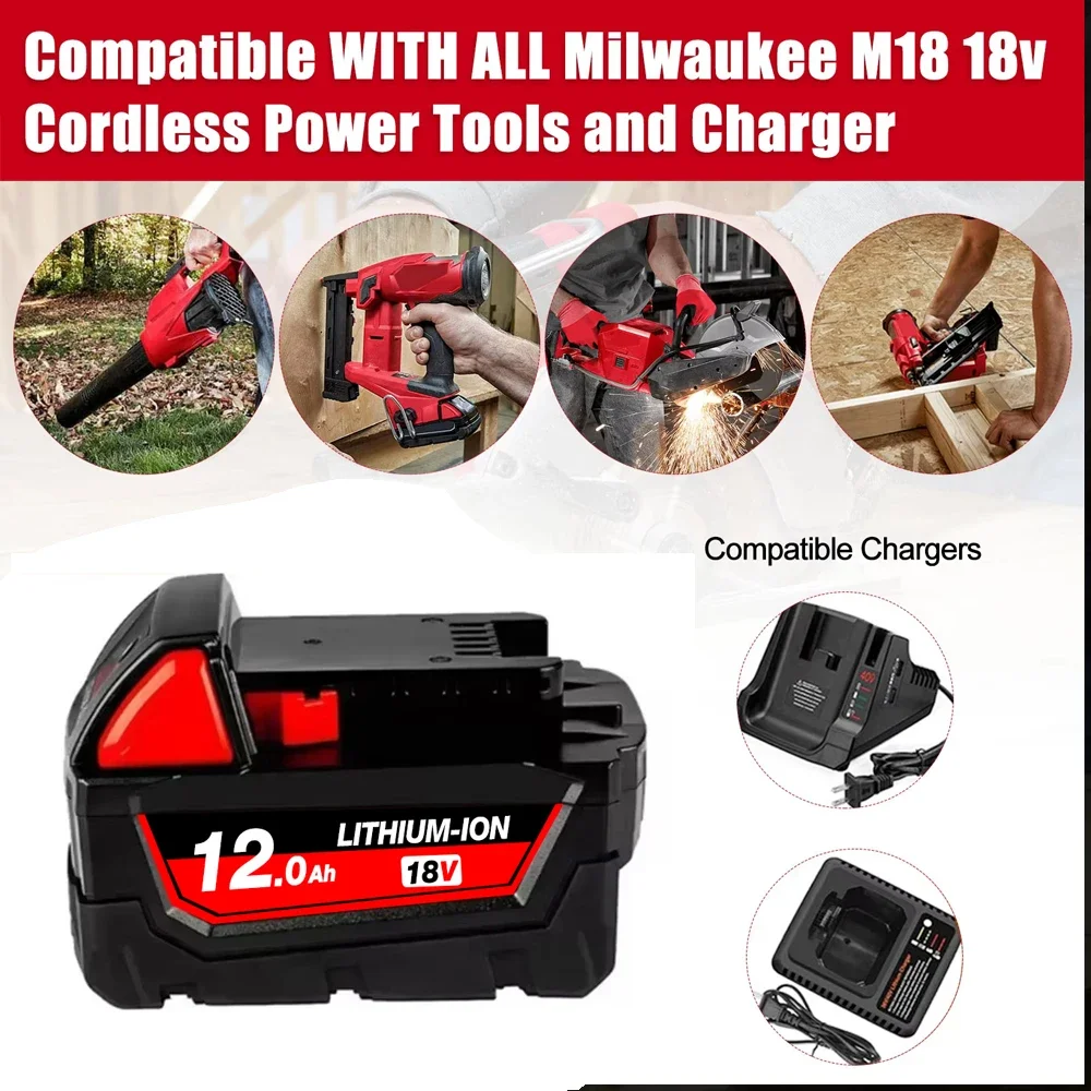 

For Milwaukee 18V Battery 6000mAh/9000mAh/12000mAh Apply To 48-11-1815 48-11-1850 2646-20 2642-21ct Replacement Lithium Batter