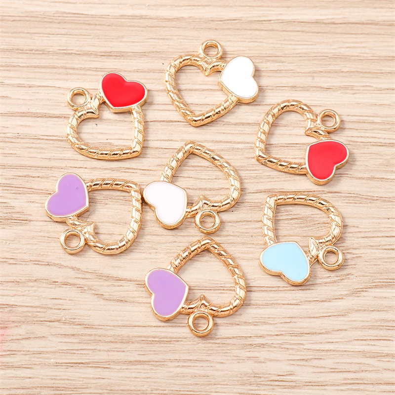 

10pcs 17x18mm Cute Enamel Metal Hollow Love Heart Charms Pendants for Jewelry Making Necklaces Earrings Bracelet DIY Accessories
