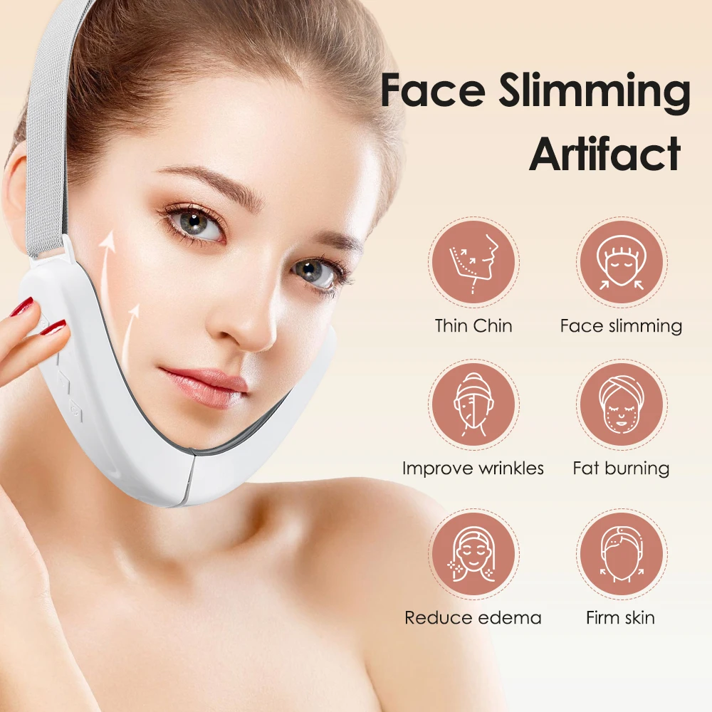 Microcorrent Face Lifting Machine V Face Duplo Chin Removedor EMS Facial Massager Hot Compress Pele Rejuvenescimento Beleza Dispositivo