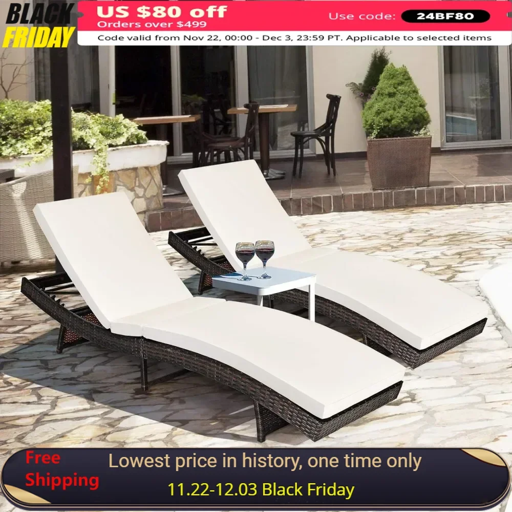 Beach Chairs Rattan Patio Lounge Chair with Removable Thick Cushion, 5 Adjustable Levels, Leisure Reclining Wicker ,Beach Chairs