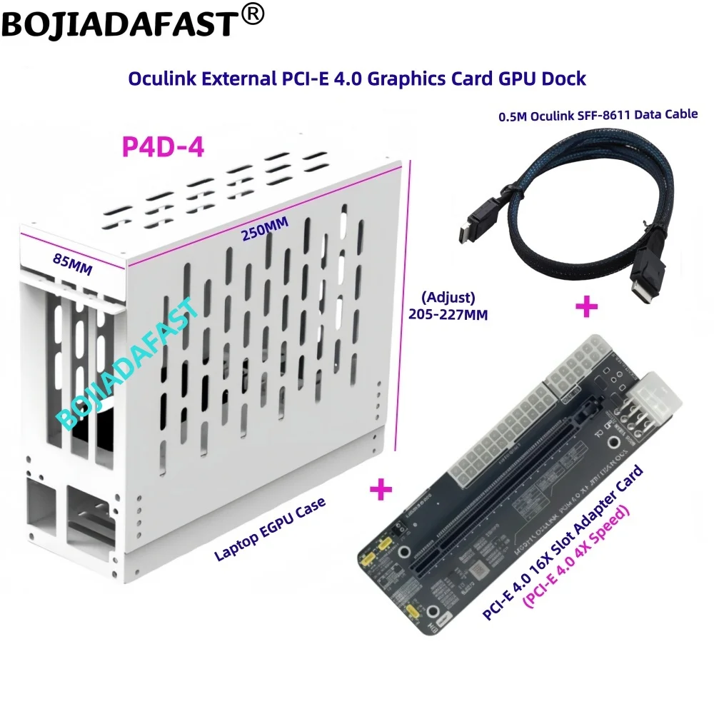 PCI-E 4.0 4X Oculink External Graphics Card GPU Dock PCIe 16X Slot Adapter Riser Card + 50CM SFF-8611 Cable Laptop EGPU Case