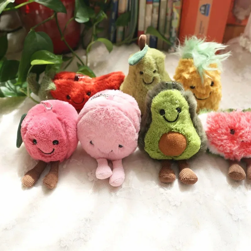 Cartoon Fruit Plushie Pendant Avocado Watermelon Pineapple Pear Soft Keychain Keyring Bag Holder Fresh Pompom Stuffed Doll Toys