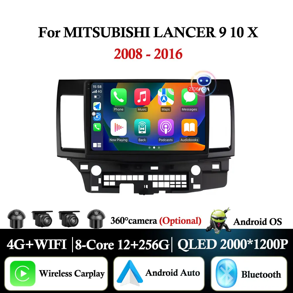 

For MITSUBISHI LANCER 9 10 X 2008 2009 2010 2011 - 2016 Android Auto Car Radio Multimidia Video Carplay BT WiFi GPS Navigation