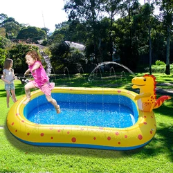 Piscina inflable con pulverizador para niños, almohadilla de juego con aspersor de dinosaurio para exteriores, bañera para bebés