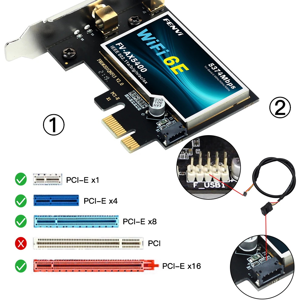 Fenvi Wi-Fi 6e Ax210 Draadloze Kaart 5374Mbps Tri Band 2.4G/5G/6Ghz Bt 5.3 Pci Express Netwerkkaarten Wifi Adapter Voor Pc Win10/11