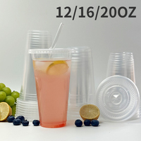 50PCS Disposable Plastic Cup with Lid 12/16/20OZ Transparent Cup Suitable Smoothies Home Parties Restaurants Beverage Containers