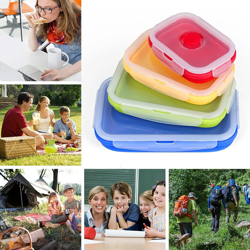 350ml 540ml 800ml 1200ml Collapsible Bento Lunch Box Silicone Portable Food Storage Container With Lids For Microwave