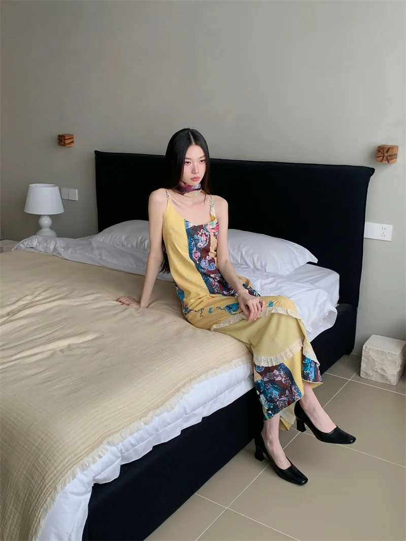 CHEERART Boho Vintage jaune robe longue à fleurs pour femme 2025 été dentelle Patchwork une ligne Maxi robe de vacances tenues de vacances