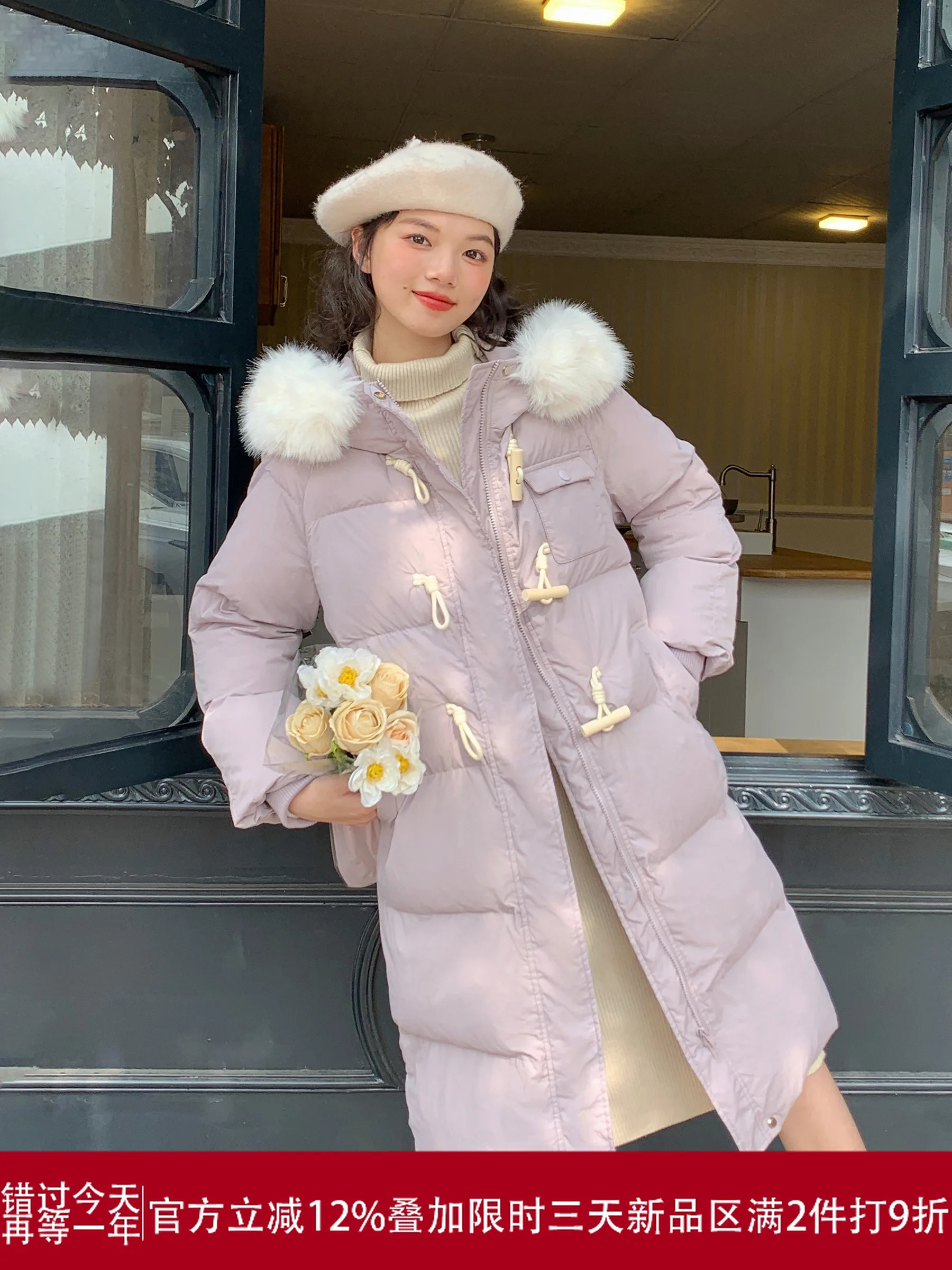 

Lingjiu 2025, новинка 90, пуховое корейское пальто с меховым воротником, женское пуховое пальто Jaet с застежкой на пуговицы, однотонное пальто